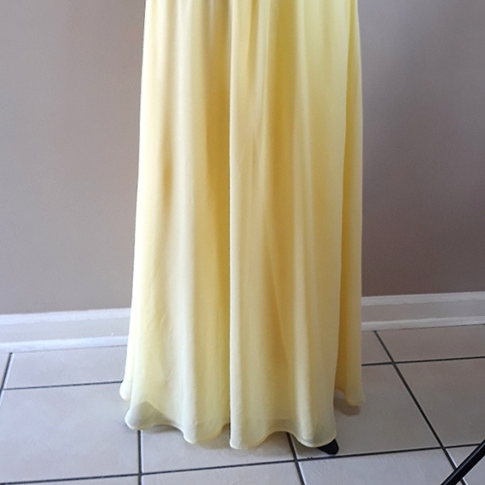 Azazie/ Yellow/ Sheer/ Halter Maxi Dress - Picture 4 of 10